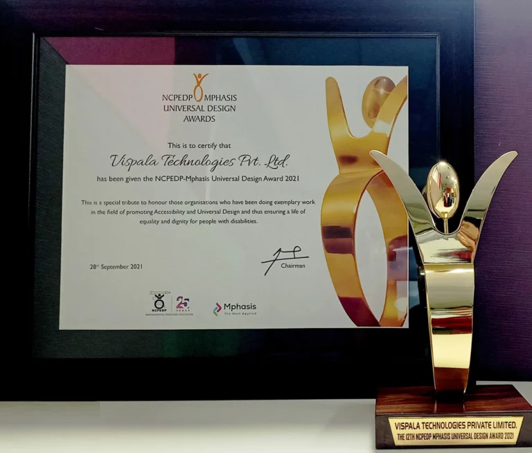 Vispala wins 12th NCPEDP – Mphasis Universal Design Award 2021
